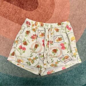 Pink Rose High Waist Fruit Print Women's Shorts